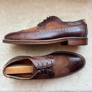 Johnston & Murphy Warner Men 11 Brown Leather & Suede Wingtip Oxford Shoe Preppy